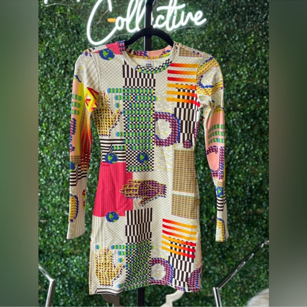 Opening Ceremony Multicolor Graphic Long Sleeve Dress